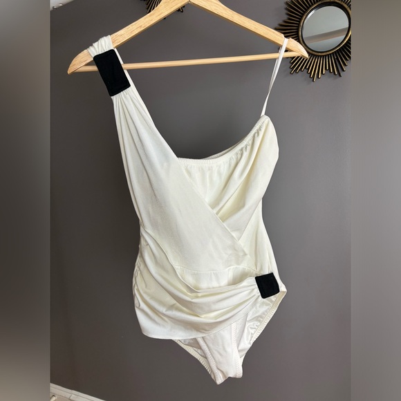 Vintage Yves Saint Laurent 90s White and Black RUCHED Bathing Suit S/XS - Picture 8 of 8